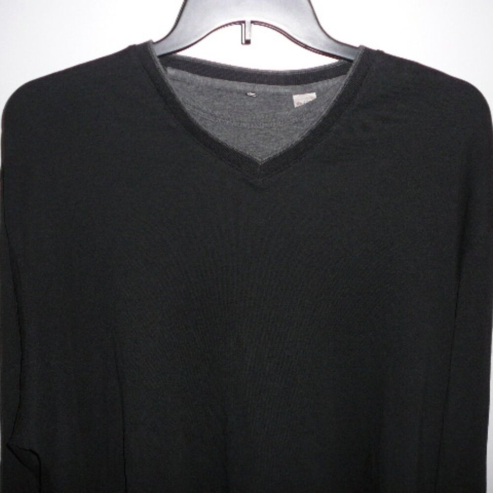 Geoffrey Beene Black W/Gray Long Sleeve Pull Over Men's T-Shirt Size XXL, 2XL